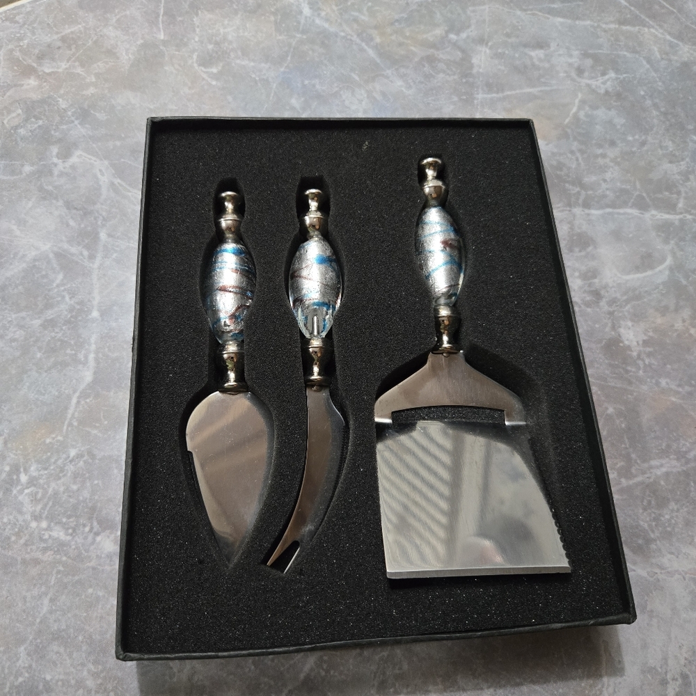 Vabene Murano Glass Cheese Knife Set | 3-Piece | Made in Italy